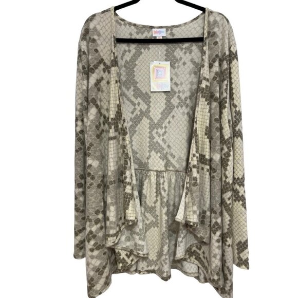 NANETTE‎ LuLaRoe Cardigan Cover Up 3XL NWT Neutral Grey White Snakeskin Stretchy - Picture 14 of 14